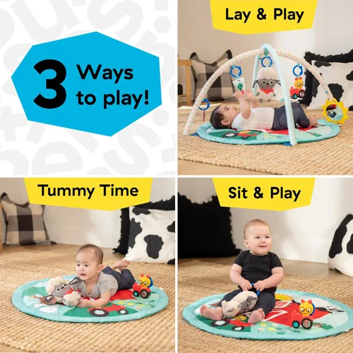Vista 3 de Ingenuity Baby Einstein Exploradores de Granja Feliz Cosecha Tocar y Sentir Gimnasio de Juego para Bebé y Alfombrilla con 5 Juguetes Removibles, 20+