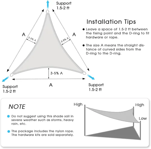 Vista 6 de VICLLAX Tela para Sombra Panel Cuadrado Rectangular Triangular Vela de Sombra Solar con 12 Colores Disponibles para Pérgola, Porche Delantero, Patio