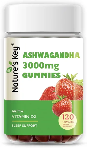 Vista 9 de Nature's Key Gomitas Ashwagandha, 3000 mg de extracto de raíz de Ashwagandha de alta potencia con vitamina D2, estrés, estado de ánimo tranquilo