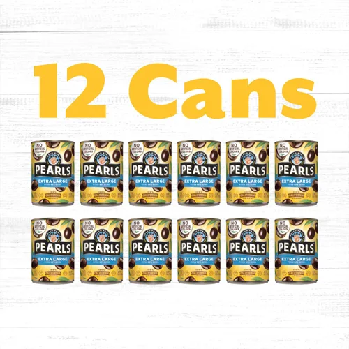 Vista 12 de Pearls Aceitunas maduras pequeñas sin hueso, paquete de 12, latas de 6 onzas