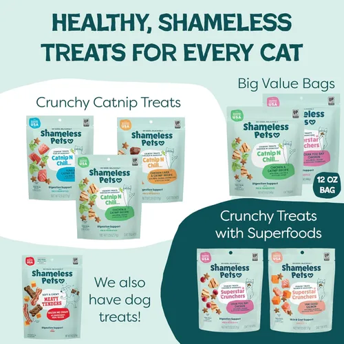 Vista 4 de Shameless Pets Golosinas para gatos con Catnip y pollo para la salud digestiva, crujientes