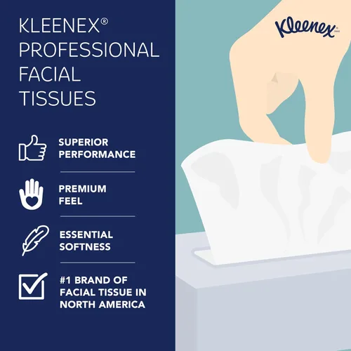 Vista 9 de Kleenex Pañuelos Faciales Profesionales, a Granel (21270), 2 Capas, Blanco, Formato de Caja Cúbica Vertical, Diseñado para Empresas