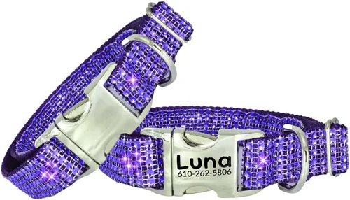 Vista 21 de Collar de perro con diamantes de imitación, hebilla grabada y opciones de correa, collares de perro brillantes a la moda, joyas brillantes