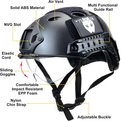Vista 2 de ATAIRSOFT PJ Type - Casco táctico multifuncional rápido con visera, versión de gafas