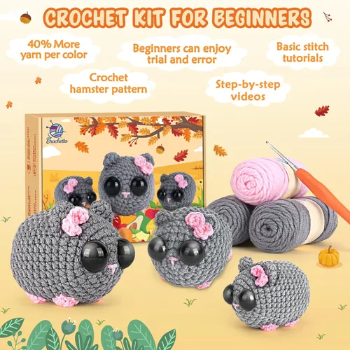 Vista 6 de Crochet Kit for Beginners, Beginner Crochet Kit for Adults with Step-by-Step Video Tutorials, DIY Crochet Animal Kits Kids Knitting Supplies