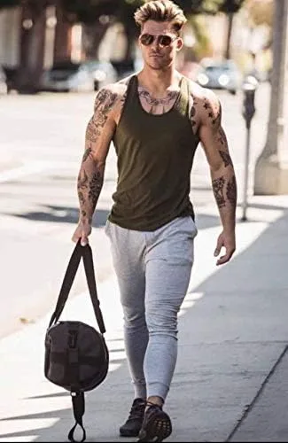 Vista 3 de COOFANDY Paquete de 3 camisetas sin mangas de algodón para hombre, sin mangas, estilo casual, clásicas