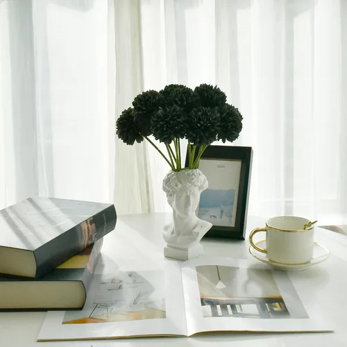 Vista 6 de Mandy's Crisantemo negro – 12 piezas de flores artificiales para centro de mesa del hogar, decoración de primavera y verano, flores de seda