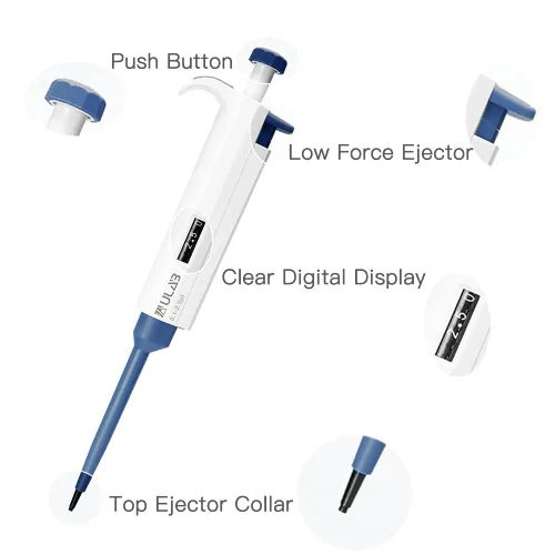 Vista 4 de ULAB Pipetador de un solo canal, micro pipetas de volumen ajustable, Vol.Range.0.1-2.5μl, ULH1015