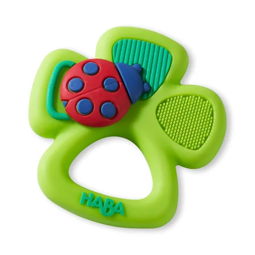 HABA Lucky Shamrock - Mordedor de silicona seguro y juguete de agarre para desarrollo y juego sensorial para bebés de 6 meses en adelante, apto para