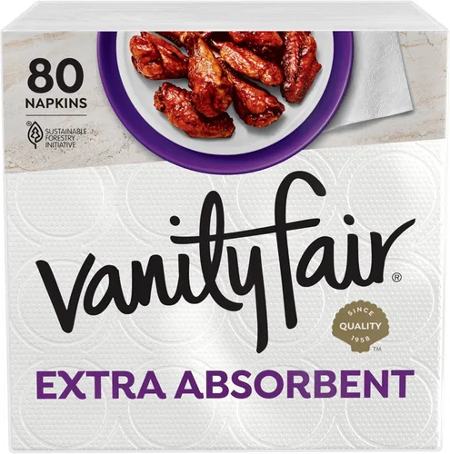 Vanity Fair Servilletas de papel extra absorbentes, 80 unidades, servilletas desechables hechas suaves y fuertes para comidas desordenadas y uso