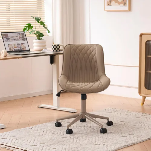 Vista 66 de YOUNIKE Silla de escritorio de oficina en casa con ruedas, silla de tocador sin brazos con respaldo, cómoda y moderna silla tapizada de cuero