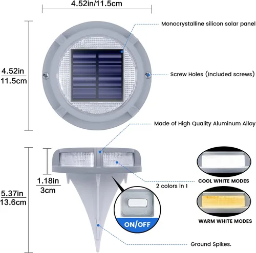 Vista 4 de Siedinlar Luces solares de cubierta para exteriores, 2 modos, 16 LED, marcadores de entrada, luz de muelle, alimentada por energía solar