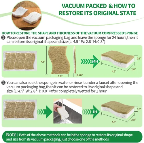 Vista 6 de Esponjas de cocina naturales biodegradables a base de plantas, esponja compostable de celulosa con fibra de coco, esponja de limpieza sin rayones