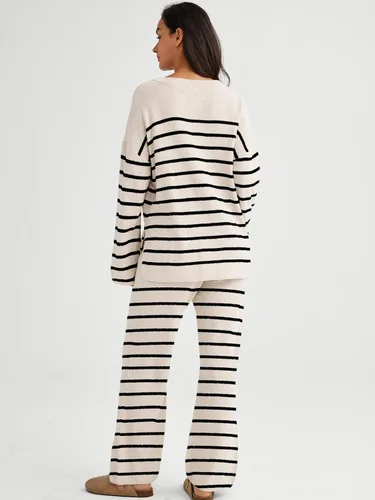 Vista 4 de LILLUSORY Conjuntos de descanso de 2 piezas para mujer, de gran tamaño, holgado, a juego, acogedores conjuntos de punto