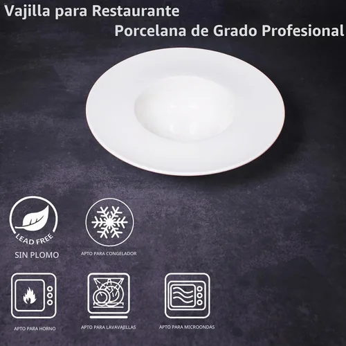 Vista 3 de Tazón de sopa, plato de sopa con borde de 12 onzas, juego de 4 cuencos para pasta, plato blanco poco profundo, cuenco de sopa de cerámica de borde