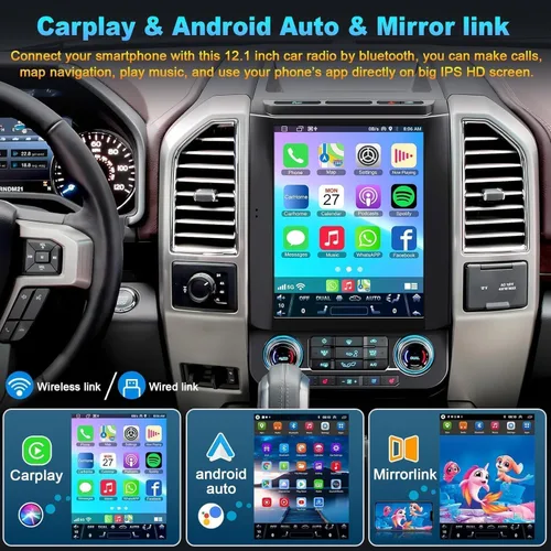 Vista 3 de Para Ford F150 2015 2016 2017 2018 2019 2020 Android 14 Estéreo de coche 8 núcleos 2G+64G, 12.1 pulgadas IPS pantalla táctil radio de coche