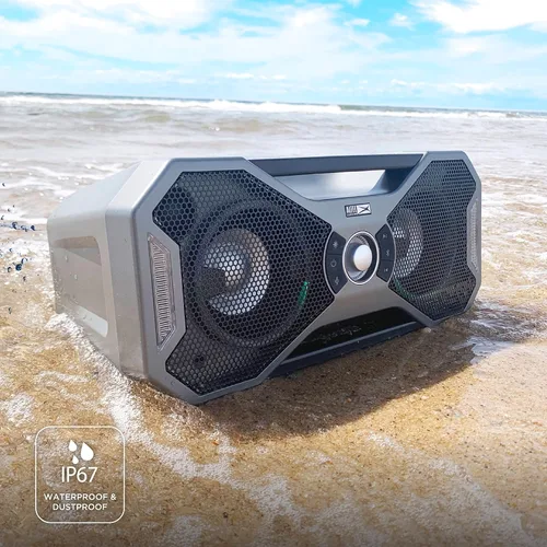 Vista 4 de Altec Lansing Mix 2.0 - Altavoz Bluetooth impermeable con graves fuertes, altavoz portátil para viajes y uso al aire libre, alcance de 100 pies y 20