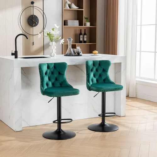 Vista 178 de Aoowow Juego de 2 taburetes de bar giratorios, taburetes de bar ajustables con respaldo de terciopelo copetudo, sillas de bar modernas tapizadas