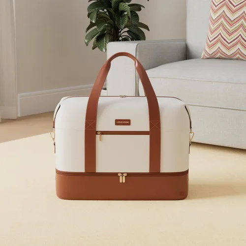 Vista 2 de LOVEVOOK Bolsa de fin de semana, bolsa de viaje grande para mujer con 2 cubos de embalaje, bolsa de mano con compartimento para zapatos, bolsas