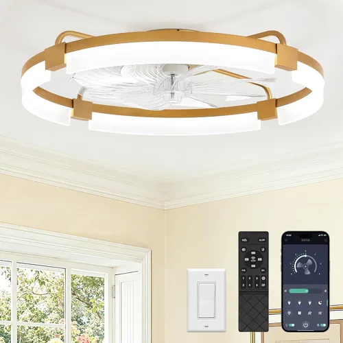 Vista 11 de LEDIARY Ventiladores de techo de bajo perfil de 19.7 pulgadas con luces y control remoto, 6 velocidades, 3 CCT, reversible, regulable, ventilador