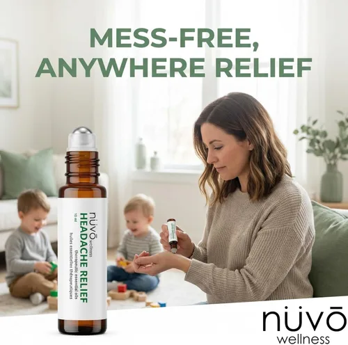 Vista 4 de Roll-On para aliviar la migraña, fabricado con menta, lavanda, eucalipto y otros aceites esenciales de aromaterapia, para dolores de cabeza