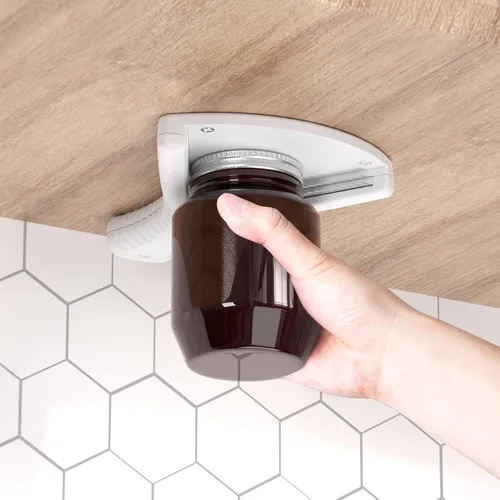 Vista 8 de Abridor de tarros para manos débiles, doble uso, abridor de tarros de fácil agarre y abridor de tapa debajo del gabinete, abrebotellas súper