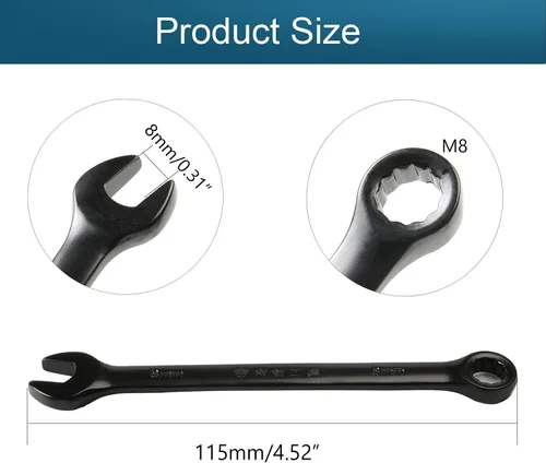Vista 2 de Utoolmart Llave combinada de apertura de 0.315 in, llave de trinquete de 12 puntos, material Cr-V con revestimiento de electroforesis negro