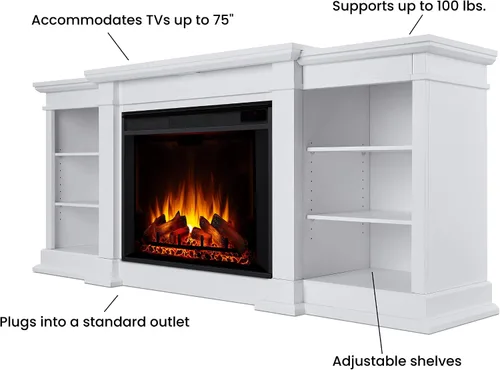 Vista 7 de Eliot - Soporte para TV con chimenea eléctrica de 81 pulgadas, color gris antiguo Real Flame