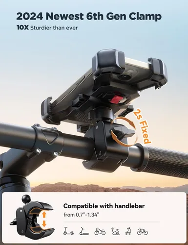 Vista 5 de JOYROOM Soporte de teléfono para motocicleta, [1s bloqueo automático] [100 mph militar antivibraciones] Soporte de teléfono de bicicleta