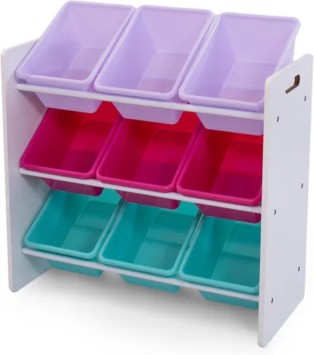 Vista 13 de Humble Crew Organizador de juguetes de 9 compartimientos: Inspire gris con cubos de plástico blancos, solución de almacenamiento de 3 niveles