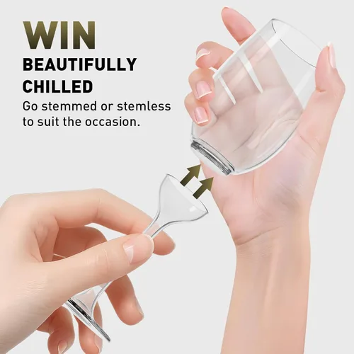 Vista 2 de Juego de 4 copas de vino de plástico, desmontables de 12 onzas, vaso de vino sin tallo, reutilizable, portátil para exteriores, inastillable