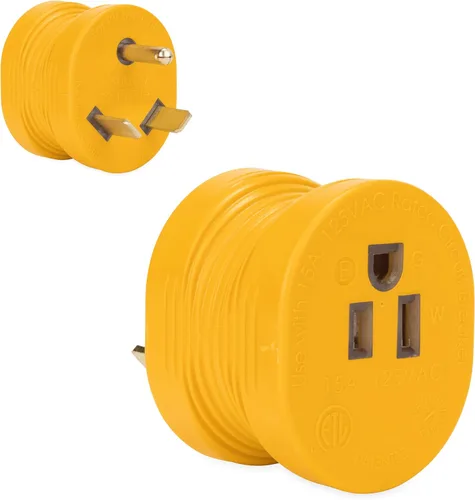 Adaptador eléctrico Camco PowerGrip 30AM/15AF para cámper y caravana, cuenta con conexiones macho de 30 amperios y hembra de 15 amperios, diseñado