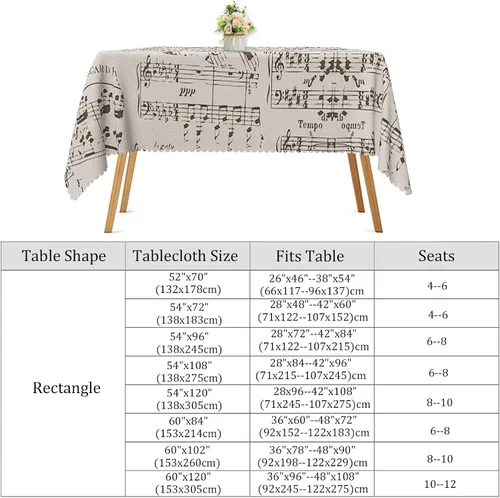 Vista 7 de Mantel de notas musicales retro, mantel rectangular de lino para decoración de fiestas musicales, suministros de comedor, cocina, decoración