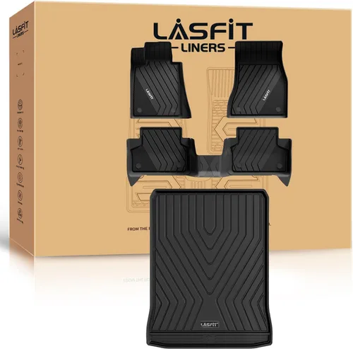 Vista 40 de LASFIT - Tapetes de suelo y maletero de auto, ajuste personalizado, de TPE, para todo tipo de clima, impermeable, juego completo, negros