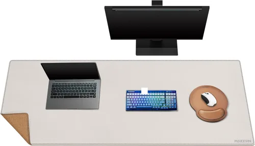 Vista 25 de MAIDERN Tapete de escritorio XXL de corcho y cuero, de 47.2 x 23.6 pulgadas, protector reversible para mouse de escritorio completo (negro)