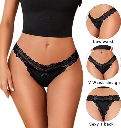 Vista 3 de Tangas de encaje para mujer, cómodas y transpirables, paquete de ropa interior sexy y atrevida