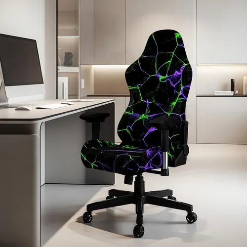 Vista 5 de Blacklight Crackle - Funda para silla de juegos – Funda para silla de deportes electrónicos con diseño geométrico de neón reactivo a los rayos UV