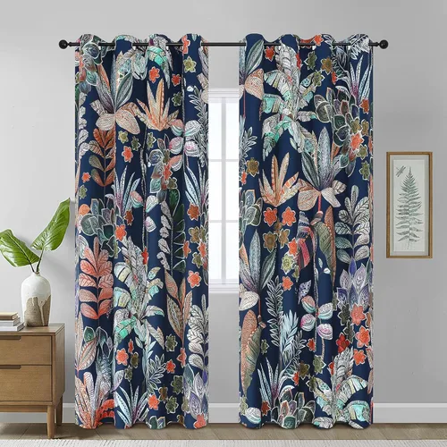 Vista 13 de Estelar Textiler Cortinas clásicas con estampado floral azul para sala de estar, cortinas de 84 pulgadas de largo, oscurecimiento de la habitación