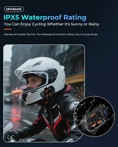 Vista 4 de Auriculares de comunicación Bluetooth para casco de motocicleta, intercomunicador impermeable con cancelación de ruido, uso compartido de música