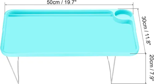 Vista 2 de PATIKIL Bandeja de desayuno, bandejas de cama con patas plegables, plato reutilizable para servir portátil, escritorio para comer, azul