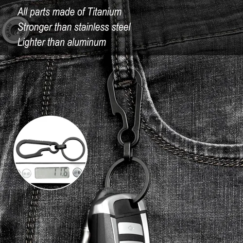Vista 2 de Small Titanium Keychain Clip with Titanium Key Ring, Key Chain Clip Key Holder