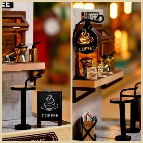 Vista 3 de Flever Kit de casa de muñecas en miniatura, habitación creativa con muebles para regalo romántico de San Valentín (hora del café)