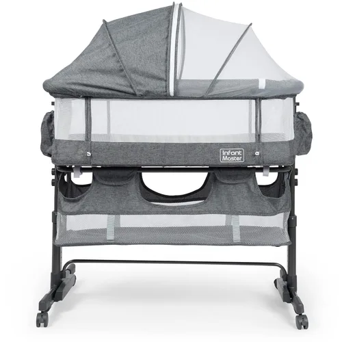 Vista 2 de Cuna de bebé 3 en 1, mejorada junto a la cuna con pared de malla altamente visible de 360°, cómoda cuna con colchón, altura ajustable de 5 niveles