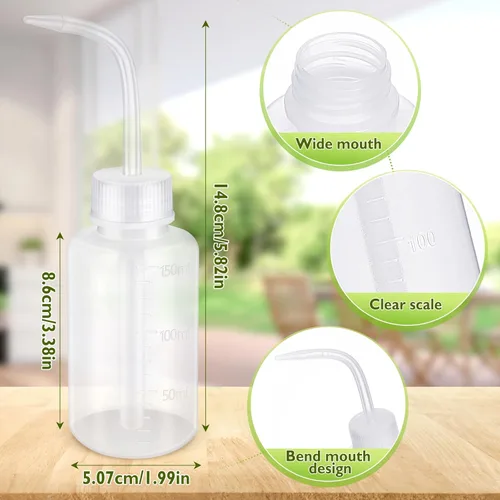 Vista 2 de Maxdot 24 botellas de plástico de 5 onzas, botellas de riego de plantas blancas transparentes a granel con etiquetas de escala de boca estrecha