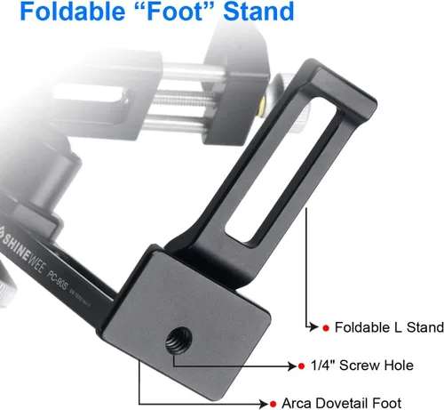 Vista 7 de SHINEWEE Adaptador de montaje de trípode de metal, cola de milano Arca y montaje de tornillo de 1/4 pulgadas, base vertical y horizontal ajustable