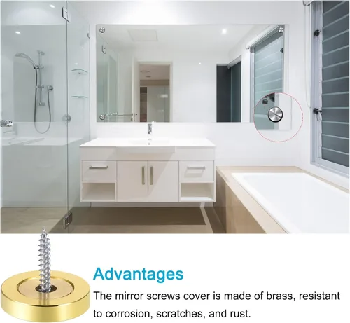 Vista 4 de METALLIXITY Tornillos de espejo (0.98 pulgadas), 4 piezas, cubierta decorativa de latón pulido con accesorios, para accesorios de publicidad