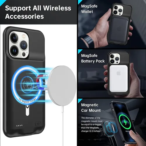 Vista 5 de Funda de carga inalámbrica para iPaPortable Batería Recargable Funda de carga inalámbrica Compatible con iPhone 13ay Cargador Case (negro)