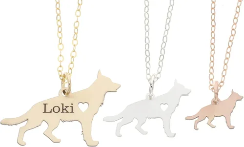 DistinctlyIvy Collar de perro pastor alemán – Nombre personalizado fecha – Opciones de tamaño del colgante – Plata de ley 14 quilates chapado en oro