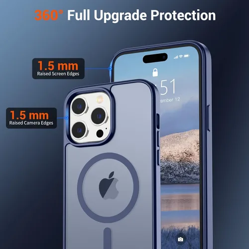 Vista 1282 de SUPFINE - Funda magnética para iPhone 13 Pro Max (compatible con MagSafe), (protección contra caídas de grado militar de 10 pies), delgada, Negro