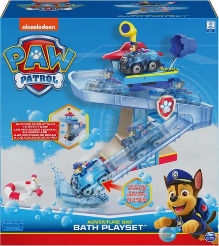 Vista 2 de Paw Patrol, Adventure Bay Bath Playset with Light-up Chase Vehicle, Bath Toy for Kids Aged 3 and up